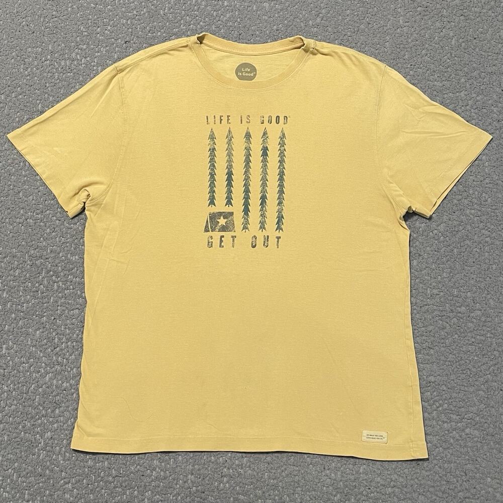 Life is Good T Shirt Mens L Yellow Get Out Outdoor Classic Fit Short Sleeve Tee